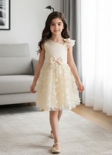 Cream/Ivory Tulle Overlay Easter Pagent Church Party Butterfly Dress Size 3T