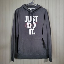 Nike Hooded Sweatshirt "Just Do It" Graphic Pullover Black Men's Size Large