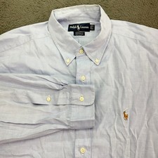 Polo Ralph Lauren Button Down Shirt Mens 17-33 Blue Yarmouth Cotton Long Sleeve