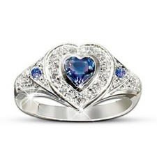LUXURY BLUE HEART CRYSTAL WOMENS RING LADIES FASHION JEWELLERY UK SELLER