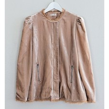 Love Shack Fancy Sienna Velvet Jacket Full Zip Pocket Long Sleeve Small Pink