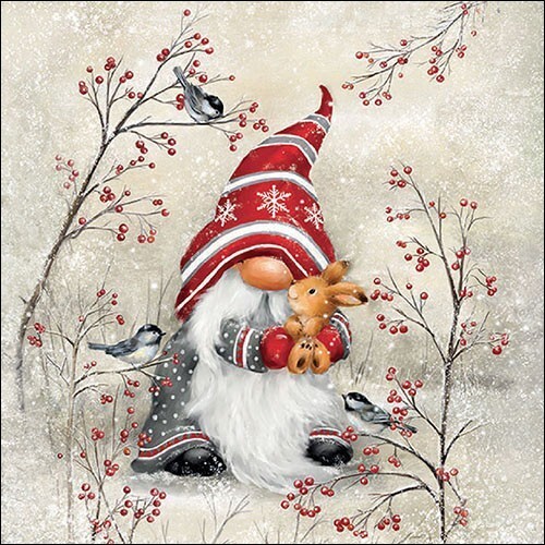 4 x Paper Napkins/33cm/3Ply/Decoupage/Christmas/Snow/Little Dwarf/Hugging Teddy
