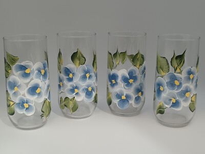 4Pc Luminarc Hand Pain Floral Spring Bouquet Tumbler Drinking Glass Set USA 16oz