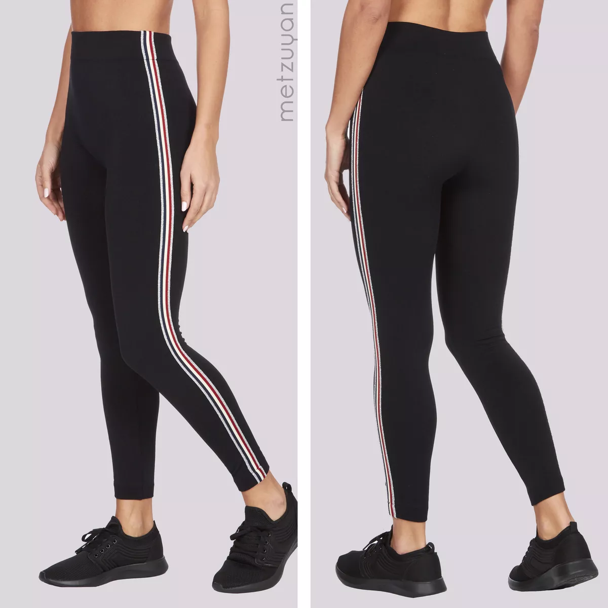 Womens Contrast Stripe Leggings High Waist Side Panel Sporty