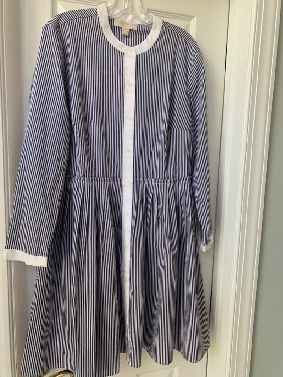 michael kors shirt dress navy Michael Kors navy and white striped shirt dress, NWT, 14