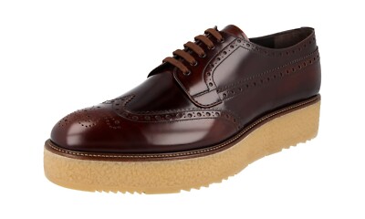 LUXURY PRADA DERBY BUSINESS SHOES 2EG015 BROWN FULL BROGUE 
