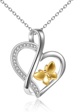 Butterfly Necklaces for Women 925 Sterling Silver Heart Pendant Necklace Butterf