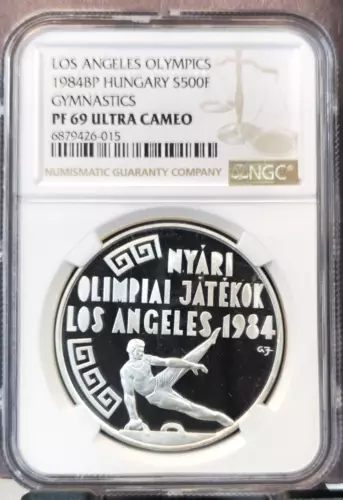 1984 HUNGARY SILVER 500 FORINT GYMNASTICS NGC PF 69 ULTRA CAMEO SCARCE TOP POP