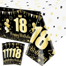 18Th Black and Gold Party Tablecloths - 4Pcs Gold Black Birthday Decorations Tab