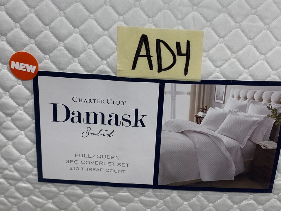 Charter Club Quilted Solid Queen Coverlet & Shams 3pc Set White New - Image 2 of 4