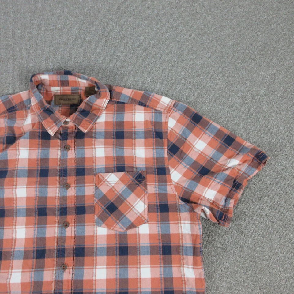Camisa Clearwater Outfitters Para Hombre XL Gris Naranja A Cuadros Manga Corta Abotonada Foto 3 de 4