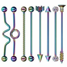 8pcs 14G Industrial Barbell Surgical Steel Cartilage Earrings Piercing Jewelry