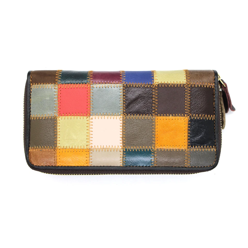 Portafoglio Donna Firmato Grande in vera pelle doppia zip Borsellino Multicolor - Immagine 2 di 4