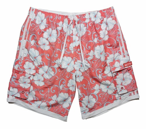 Uzzi Swim Trunks Cargo Pockets Lined Hawaiian Floral Coral Mens XXL