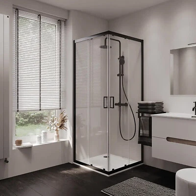 PARAMA BOX DOCCIA 80X80 CM ANGOLARE VETRO 6MM TRASPARENTE ALLUMINIO NERO OPACO JAVA