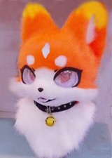 Furuit Long-haired Cat and Fox Mascot Head Party Halloween Fur Role Play 97#