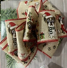 Holiday Dog Dogs Paws Bones Gifts Christmas Trees Hats 2.5" W Wired Ribbon 50 yd