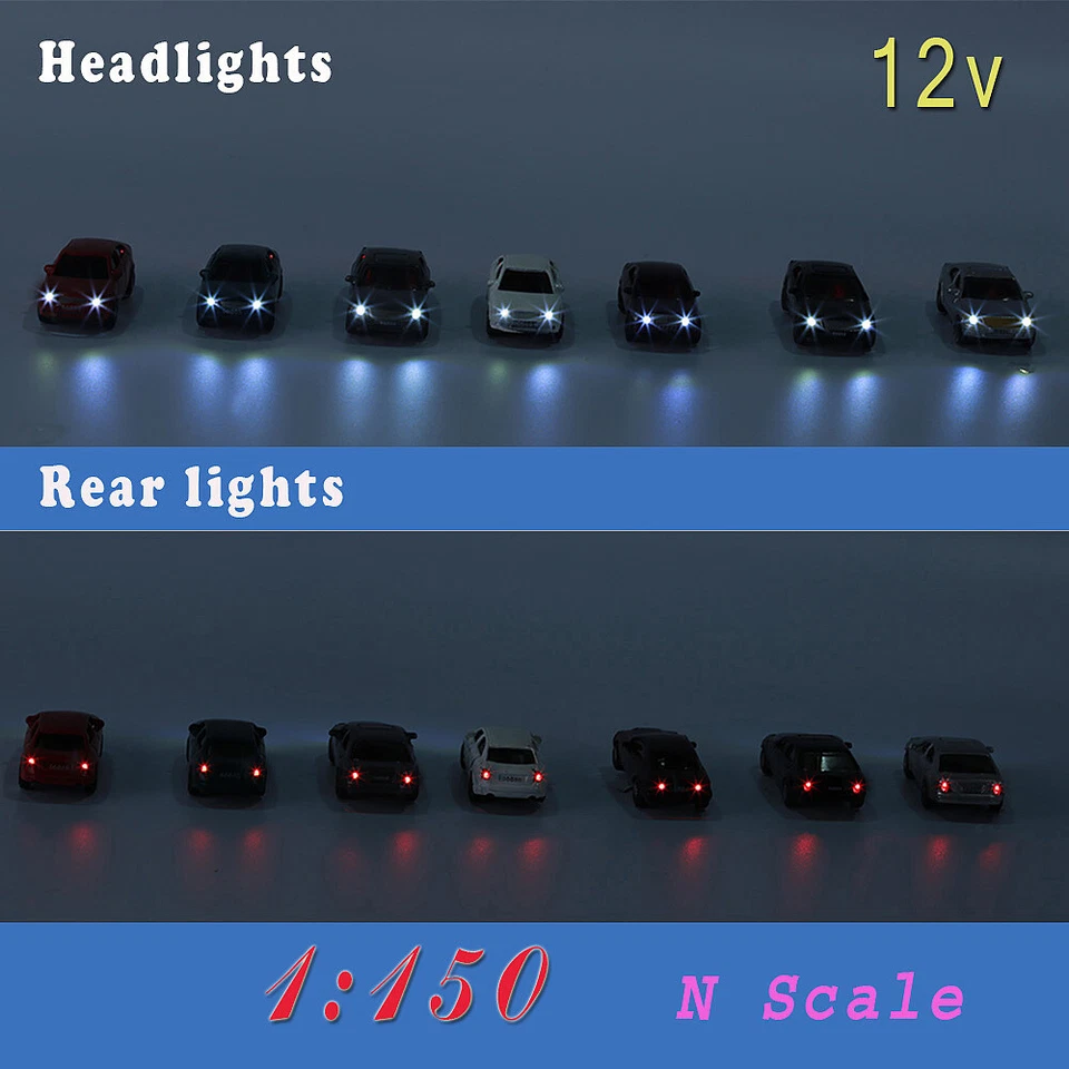 8pcs N Scale 1:160 Head Lighted Model Car Model Layout 12V EC150 - Image 4 of 4