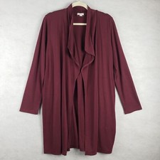 Pure Jill Womens M Open Front Luxe Tencel Longline Cardigan Maroon Red Lagenlook