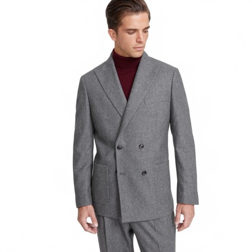 Tommy Hilfiger Men’s Modern Fit Wool Tweed Double Breasted Suit Jacket Gray 42R