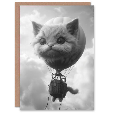 Surrealer Katzenliebhaber Luftballon Reise schwarz weiß Geburtstagskarte
