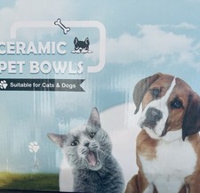 Ceramic Pet Bowls suitable For Dogs Cats Includes 2 Bowls Adjustable Holde