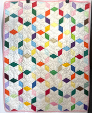  32"x42" Handmade Quilted Lap Throw Blanket/Wallhanging Decor White Star Motif