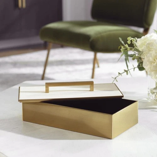 Uttermost 18110 Wessex 14 inch Classic Brass and White Faux Shagreen Box - Picture 7 of 8