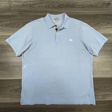 Burberry Polo Shirt Mens 2XL Blue Nova Check Knight Logo Short Sleeve Pique