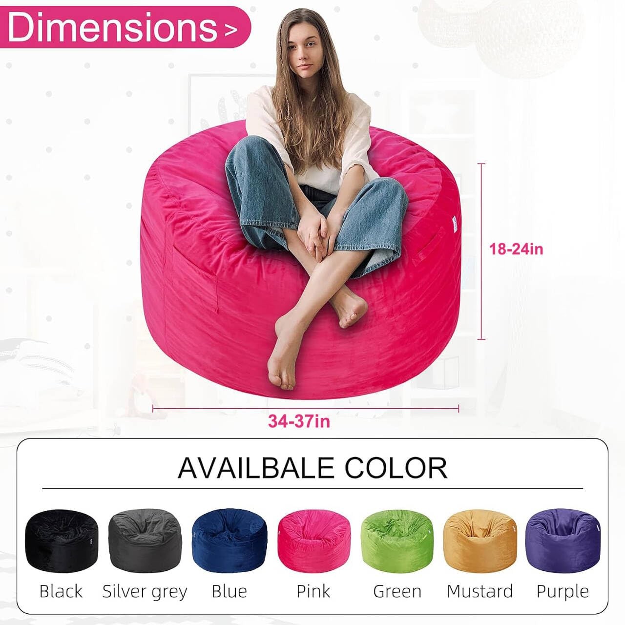 HABUTWAY 3Ft Bean Bag Chair, Luxurious Velvet Ultra Soft Fur, High Rebound Memor