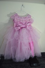 Pink Flower Girl Dress Womens Large Lace Tulle Bow Beaded Formal Gown Princess