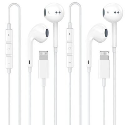 2Pack Wired Lightning Earbuds Stereo Earphones with Mic