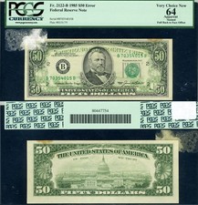 FR. 2122 B $50 1985 Federal Reserve Note ERROR Offset PCGS Choice CU64