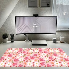 40 90cm Cute Pink Floral Mouse Pad Desk Mat with Sewn Edges, Non-Slip Rubber B