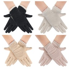 4 Pairs Summer Dots Sun Uv Protection Gloves Cotton Lace Anti-skid Driving Gl...