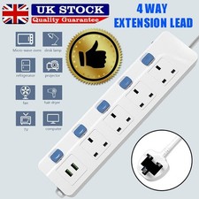 Surge Protected Extension Lead With 2 USB 4 Gang Way 2m Power Cable UK Plug