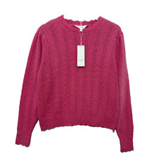 Per Una Womens Bright Pink Pointelle Knit Jumper UK14 Cotton Wool Blend Sweater