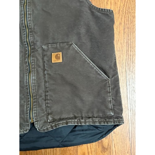 Vintage Carhartt Arctic Quilt Lined Duck Vest Distressed Brown Men's Size L TALL - Picture 3 of 8