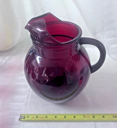 Anchor Hocking Royal Ruby Red Glass 6-inch Ball Jug Pitcher with Ice Lip Vintage