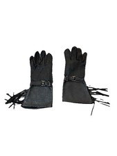 Black Deerskin Leather Gauntlets With Fringe - Size Medium - Made In The USA