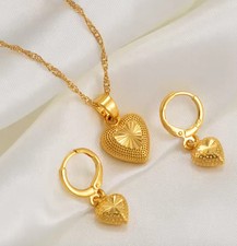 Luxury 24K Dubai Gold Heart Jewelry Set  Necklace  Earrings Gift for Her