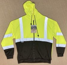Pyramex HIGH VISIBILITY Jacket 2XL Lime Green Class 3 Full-Zip Safety Hoodie