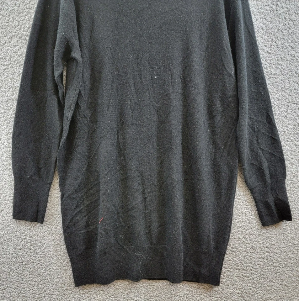 Vestido para mujer AQUA cachemir cuello alto M negro liso acanalado manga larga Foto 4 de 4