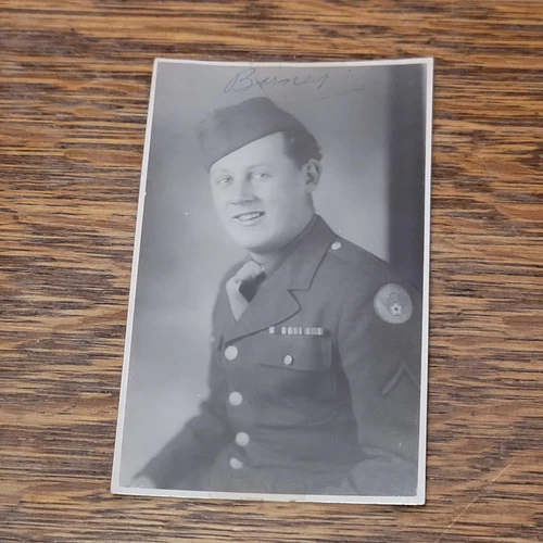 WWII Military Soldier Vintage Photo Portrait Black & White