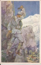 Austrian Soldier Throwing Grenade, Propaganda WWI Art 1915 KuK Red Cross Series