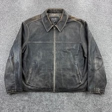 Vintage Eddie Bauer Leather Jacket Men's 2XL Brown Faded Quilted Biker Full Zip