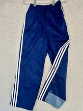 Vintage Adidas Pants Youth Boys Med Navy Windbreaker Ankle Zip Track 90s Y2K