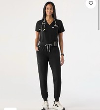 FIGS Women  s Zamora Stretch Medical Scrubs Jogger Plants Black Small Technical