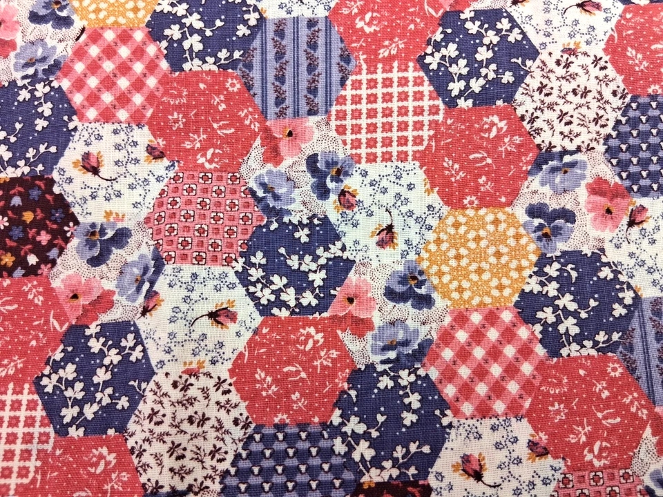 2 yds Hexagon Calico Patchwork Cheater Quilt Fabric Floral Tiny Print Pastel - Image 3 of 4