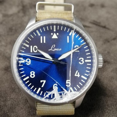 LACO Quartz Watch 39mm Broken Crystal Glass Parts Repair Junk 26cm Strap MS254